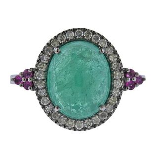 Silver 5.08ct Emerald Ruby Diamond Ring