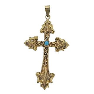 Antique 18k Gold Turquoise Cross Pendant