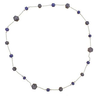 18k Gold No Heat Gray Blue Sapphire Diamond  Necklace