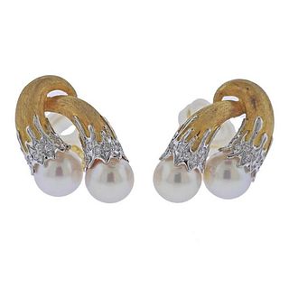 18k Gold Diamond Pearl Cocktail Earrings