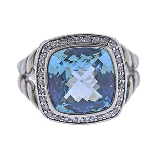 David Yurman Silver Diamond Topaz Ring