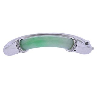 14k Gold Diamond Jade Bangle Bracelet
