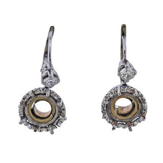Mid Century 18k Gold Platinum Diamond Earrings Mounting