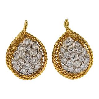 1960s 18k Gold 4ctw Diamond Earrings