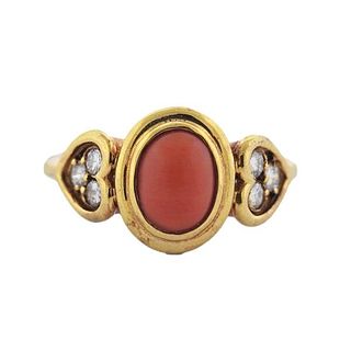 Boucheron 18k Gold Coral Diamond Ring