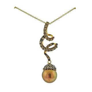 Le Vian LeVian 14k Gold Diamond Pearl Pendant Necklace