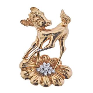 Disney Bambi 14k Gold Diamond Brooch Pin