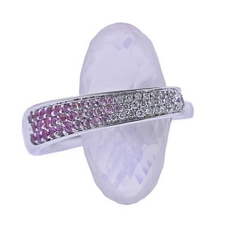 Io Si 18k Gold Rose Quartz Diamond Sapphire Cocktail Ring
