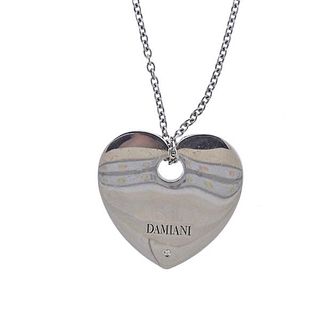 Damiani Silver Diamond Heart Long Chain Necklace