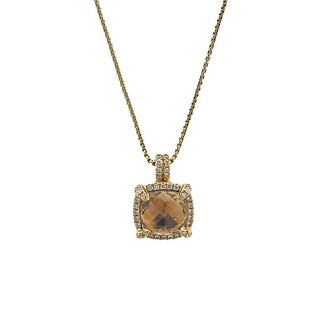 David Yurman Chatelaine 18k Gold Diamond Citrine Pendant Necklace