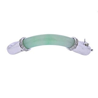 14k Gold Diamond Jade Bangle Bracelet