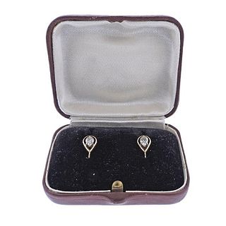 Antique Russian 14k Gold Diamond Earrings
