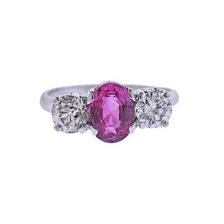 Platinum Diamond Pink Sapphire Engagement Ring