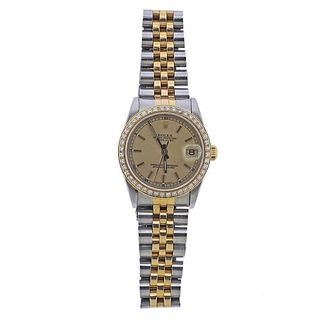 Rolex Midsize Datejust 18k Gold Steel Diamond Watch 68273