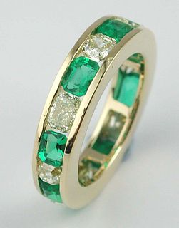 Emerald and Fancy Diamond Ring