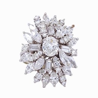 Estate 18K Diamond Domed Cluster White Gold Ring