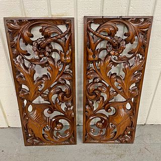 PAIR CARVED MAHOGANY ARCHITECTUAL ELEMENTS