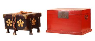 Chinese Red Lacquer Elmwood Wedding Chest