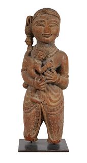 Carved Wood Figure of Mother and Child