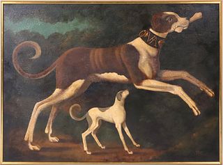 William Skilling, Oil on Canvas, Whippet and Pup