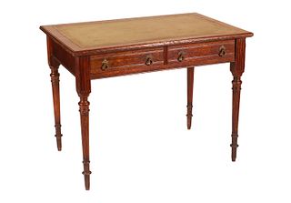 Victorian Leather-Inset Oak Writing Table