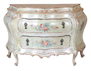 Venetian Style Paint-Decorated Bombe Commode