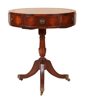 Regency Style Leather Inset Mahogany Drum Table