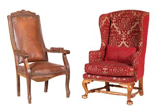 Queen Anne Style Walnut Diminutive Wing Chair