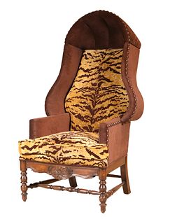 Carved Walnut Upholstered Porter's Chair