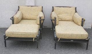 Pair of Frontgate Aluminum Club Chairs & Ottomans