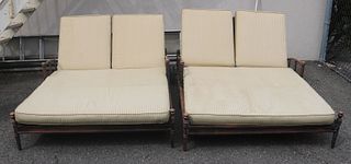 Pair of Frontgate Aluminum Double Chaise Lounges