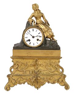 Neoclassical Figural Gilt-Metal Mantel Clock
