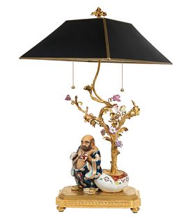 Chinoiserie Style Porcelain and Gilt Metal Lamp