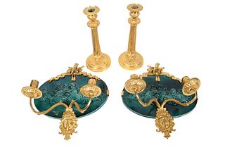 Pair of Porcelain and Gilt Metal Wall Sconces