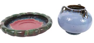 Fulper Glazed Pottery Shallow Bowl and Vase