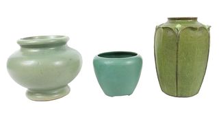 Three Arts & Crafts Style Green Pottery Vases