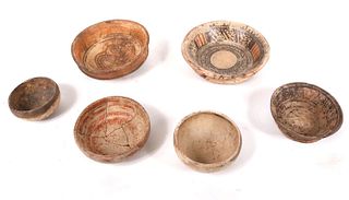 Six Pre-Columbian Painted Pottery Bowls & Plates