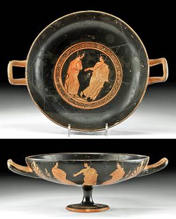 Greek Attic Red-Figure Stemmed Kylix w/ Ephebes