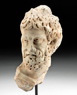 Roman Marble Relief Fragment - Head of a Bearded Man