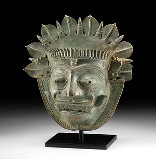 19th C. Indian Bhuta Bronze Mask of Jumadi