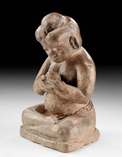 13th C. Majapahit Pottery Nude Female Figure w/ Lamp