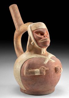 Moche Pottery Skeletal Figure Stirrup Vessel