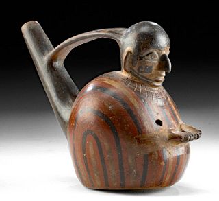 Nazca-Huari Polychrome Figural Whistle Vessel