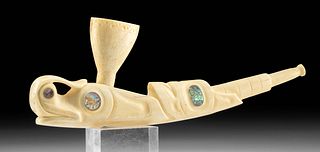 20th C. Haida / Tlingit Inlaid Walrus Tusk Ivory Pipe