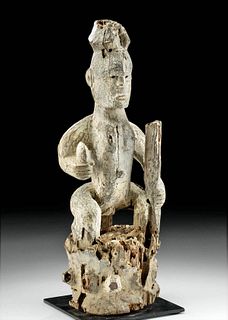 19th C. Nigerian Igbo Wood & Kaolin Male Ikenga Figure