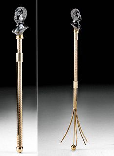 19th C. Neoclassical Gold Champagne Whisk, Onyx Head