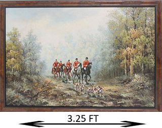 Large Oil on Canvas, Hunting Scene Signed