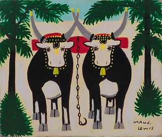 Maud Lewis, Manner of/ Attributed: Winter Oxen