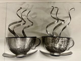 Pair Large Metal Teacups Hanging