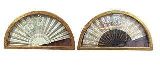 2 Painted and Decorated Fans in Shadowbox Frames